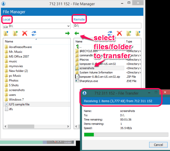 transfer files from remote PC to local PC and vice-versa