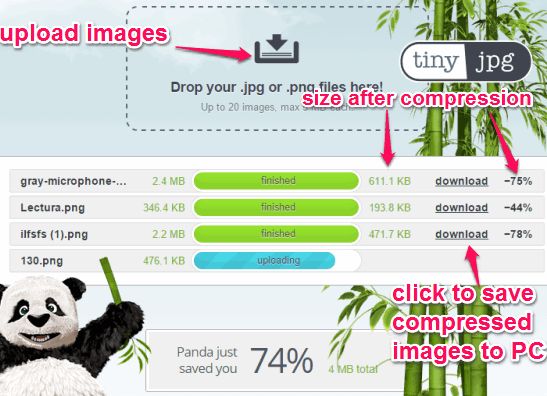 upload images and download compressed images