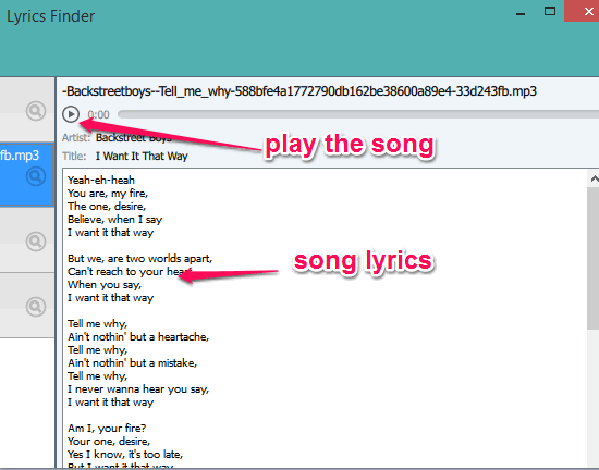 view song lyrics and play the song