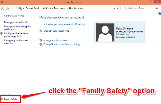 windows 10 access family safety