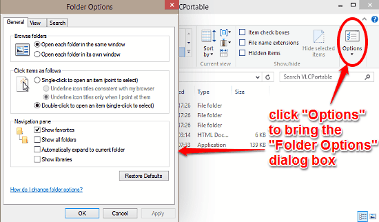 windows 10 bring up folder options