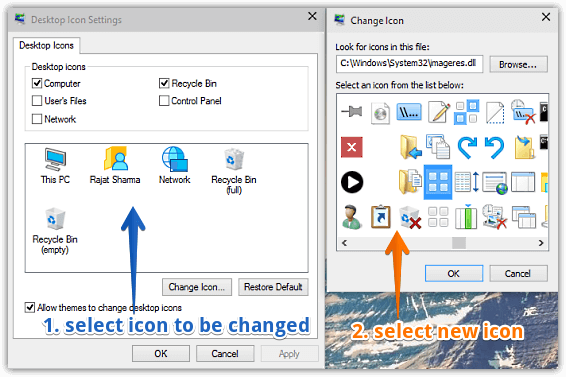 windows 10 change desktop icons