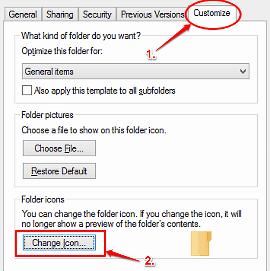 windows 10 change folder icon on customize tab