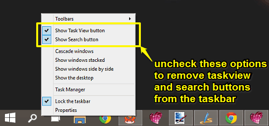 windows 10 disable taskview and search button