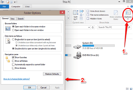 windows 10 folder options launch