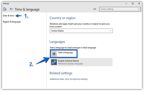 windows 10 language