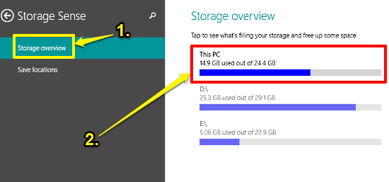 windows 10 storage sense suboptions