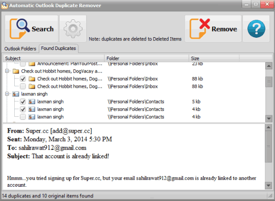Automatic Outlook Duplicate Remover- search for duplicate items and delete