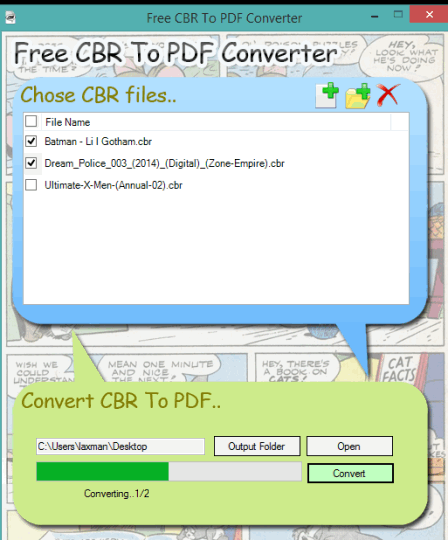 Free CBR To PDF Converter- interface
