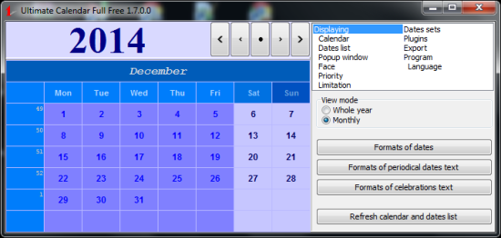 Free Calendar For Windows - Ultimate Calender - Monthly Calendar
