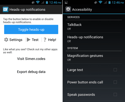 Heads-up Notifications Accessibility Settings