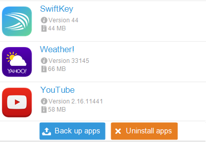 Select Apps to Backup