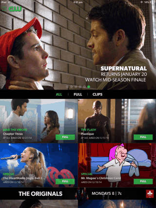 The CW App Home Screen