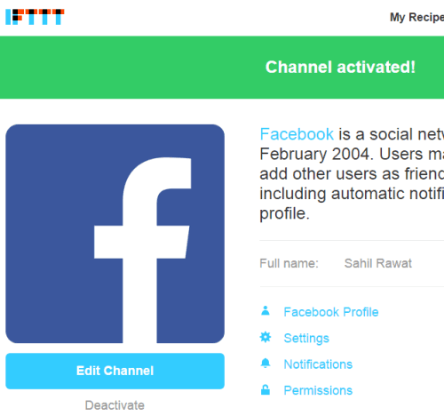 activate Facebook channel