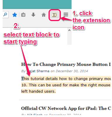 activate the extension and select text block to start typing