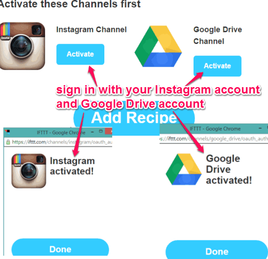 activate your Instagram and Google Drive accounts