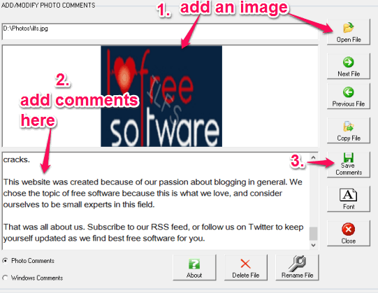 add and save comments to a photo