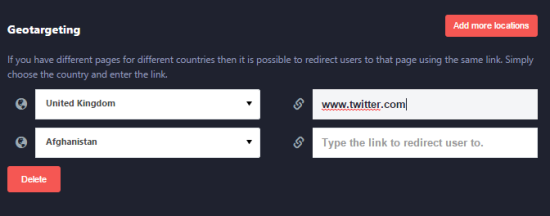 add links and countries to redirect users