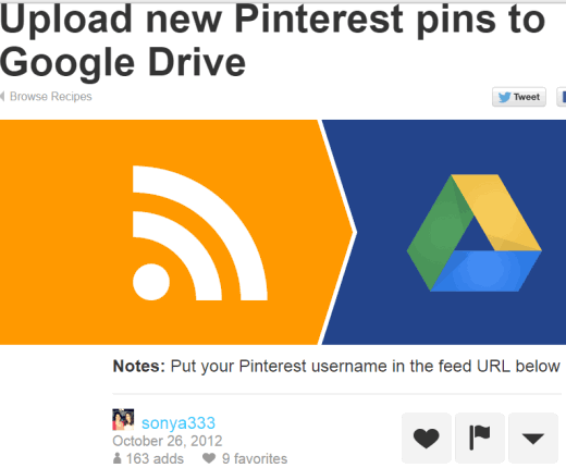 backup new Pinterest pins to your Google Drive using IFTTT recipe