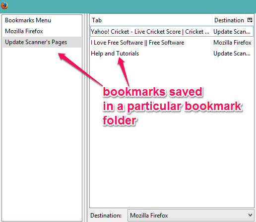 bookmarks saved in different bookmark folders