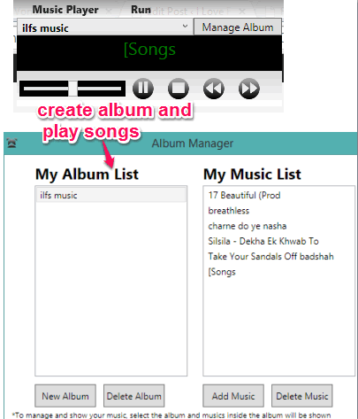 create album and play songs
