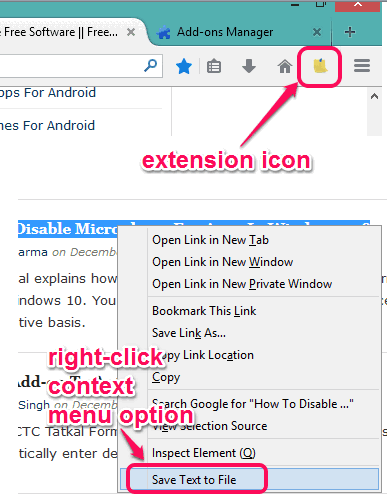 extension icon and context menu option