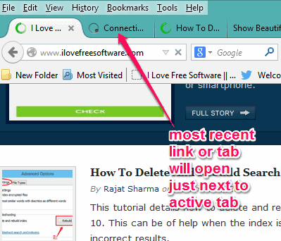open every new link or tab adjacent to active tab on right side