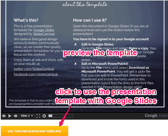 preview template and use it with Google Slides