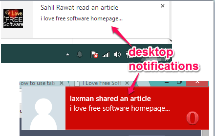 real-time desktop notifications for activites