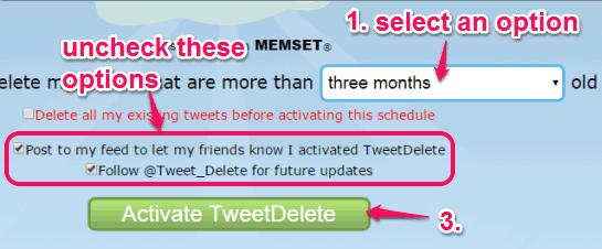 select an option to delete tweets and activate scheduling