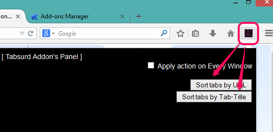 select an option to sort tabs