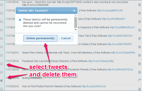 select tweets and delete