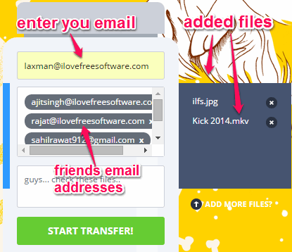 send email to friends to download the files