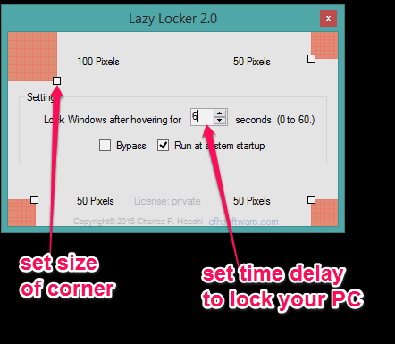 set corner size and time delay