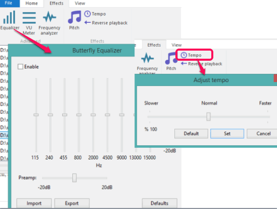 set tempo rate and use equalizer