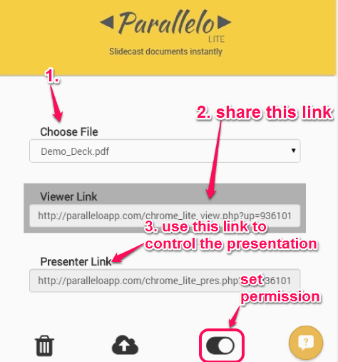 share viewer link with people and control the presentation