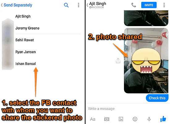 stickered select contact and send photo