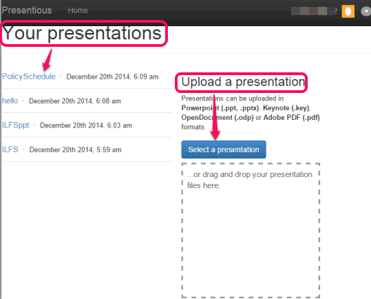 upload a presentation