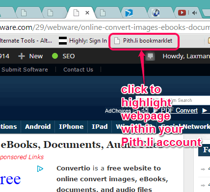 use bookmarklet or Google Chrome extension to highlight webpage content