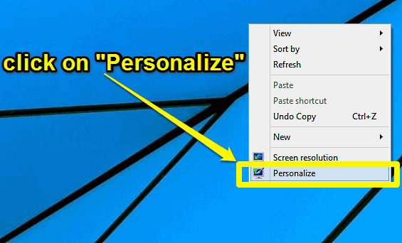 windows 10 access personalize menu
