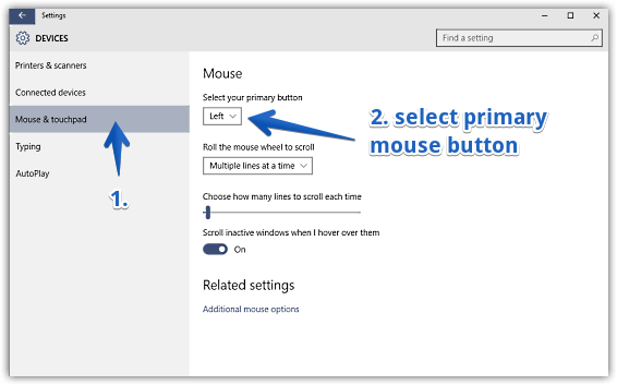 windows 10 change mouse button