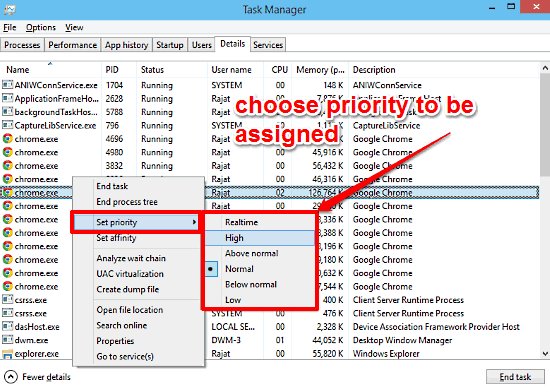 windows 10 change priority of a process