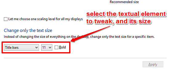 windows 10 change size of text elements