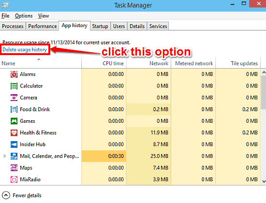 windows 10 delete resource usage history