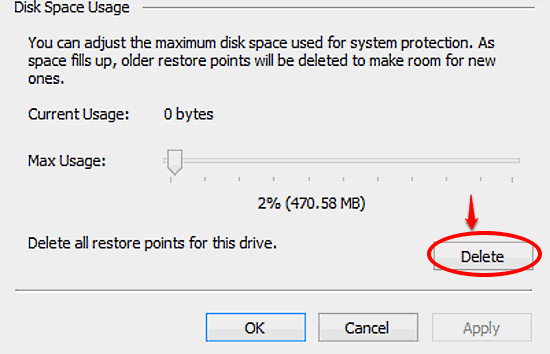 windows 10 delete system restore points