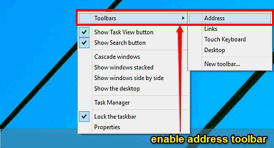 windows 10 enable address toolbar
