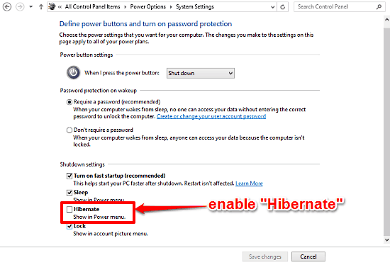 windows 10 enable hibernate mode