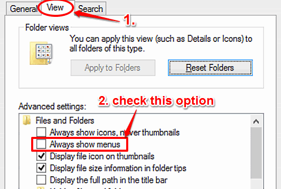 windows 10 enable menus