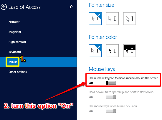 windows 10 enable numeric mouse keys