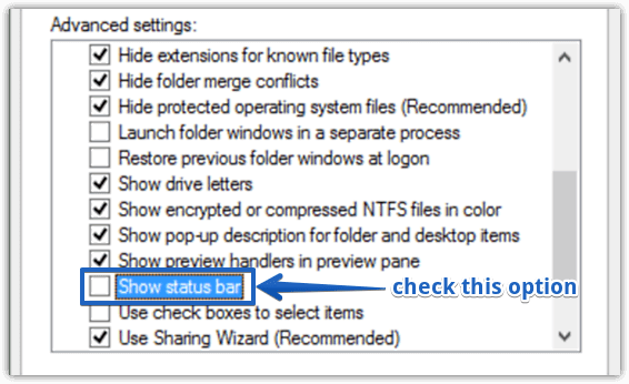 windows 10 enable status bar